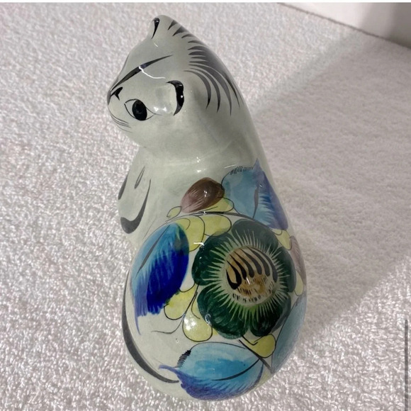 Vintage Tonala Mexico Folk Art Grey Painted  Ceramic Cat Statue - Picture 12 of 16